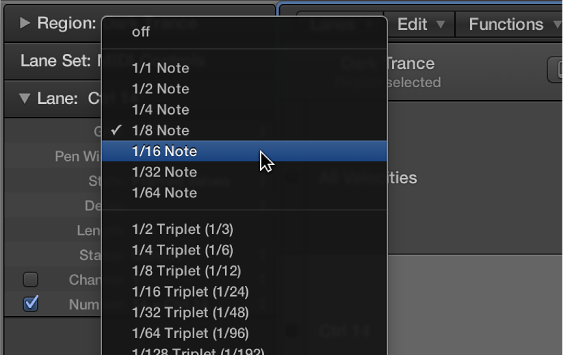 Figure. Grid pop-up menu in inspector.