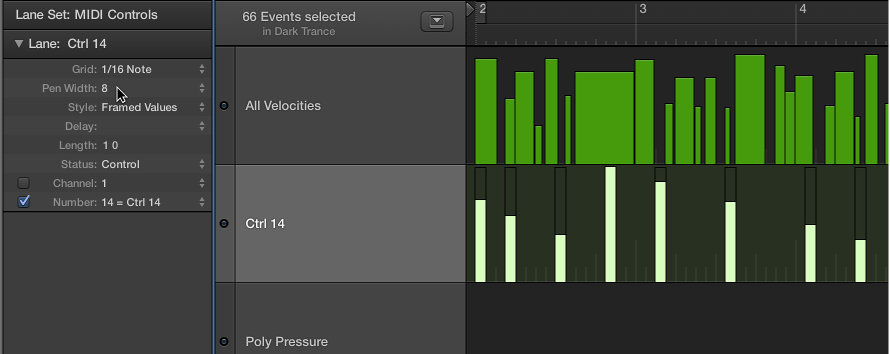 Figure. Pointer shown on the Pen Width value in inspector.