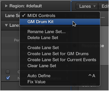 Figure. Pointing to the Lane Set name in the pop-up menu.