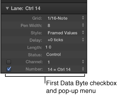 Figure. First Data Byte checkbox and menu.