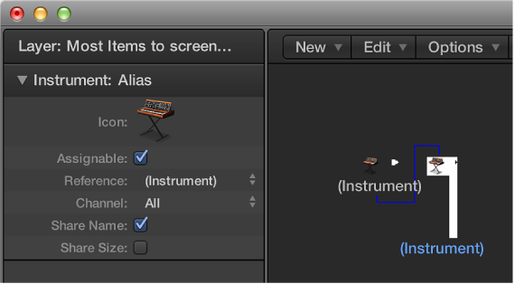 Figure. Environment window showing an alias object and its inspector.