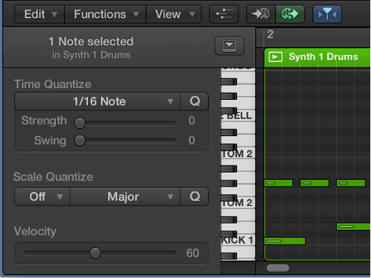 Figure. Piano Roll Editor showing names of notes on the vertical keyboard.