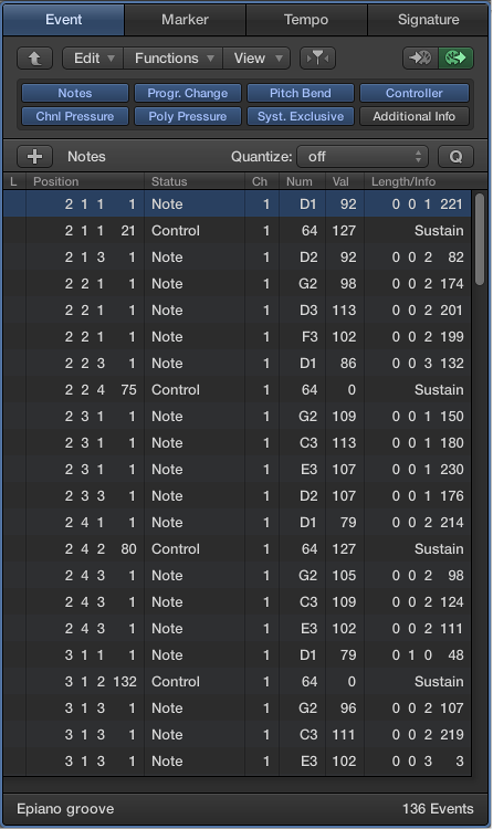 Figure. Lists area showing Event List pane.