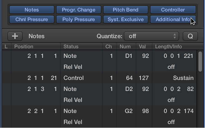 Figure. Event List tab indicating Additional Info button.