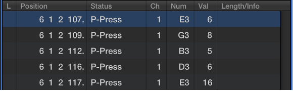 Figure. Event List showing poly pressure events.