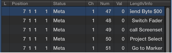 Figure. Event List showing meta events.