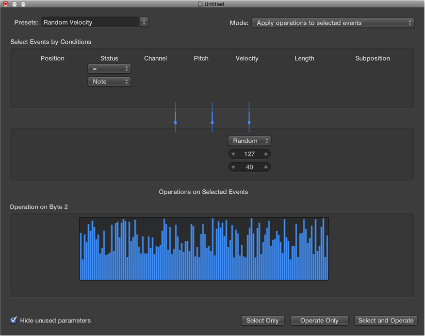 Figure. Transform window showing Random Velocity.