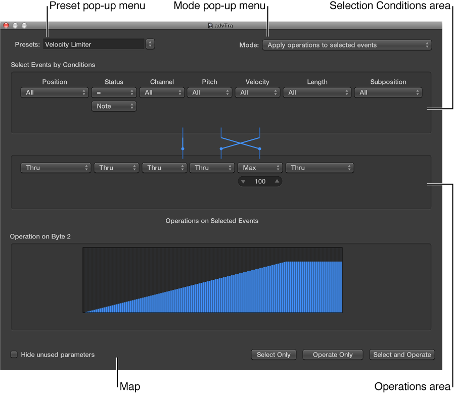 Figure. Pointing out the main parameters in the Transform window.