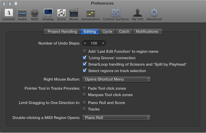 Figure. General Editing preferences.