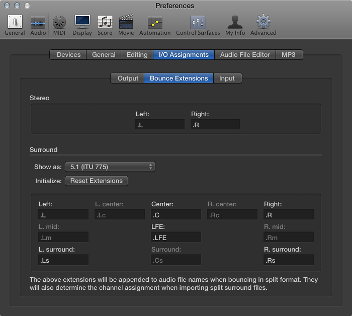 Figure. Bounce Extensions preferences.