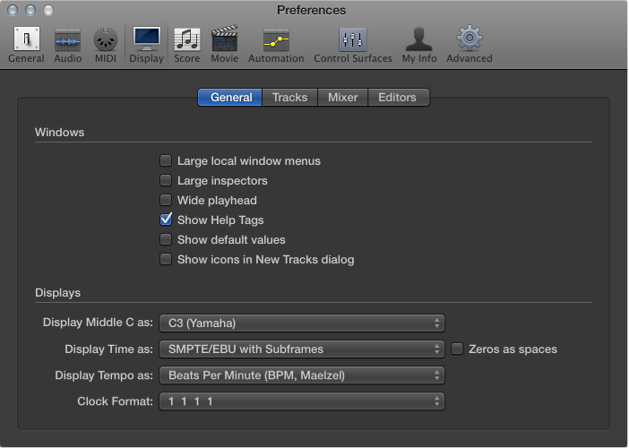 Figure. General Display preferences.