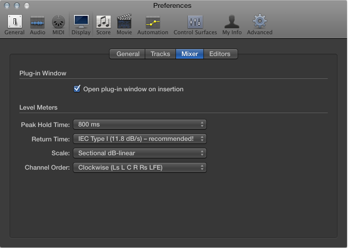 Figure. Mixer Display preferences.