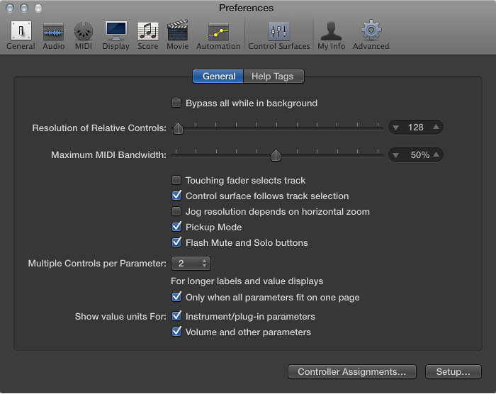 Figure. General Control Surfaces preferences.
