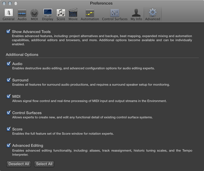 Figure. Advanced preferences.