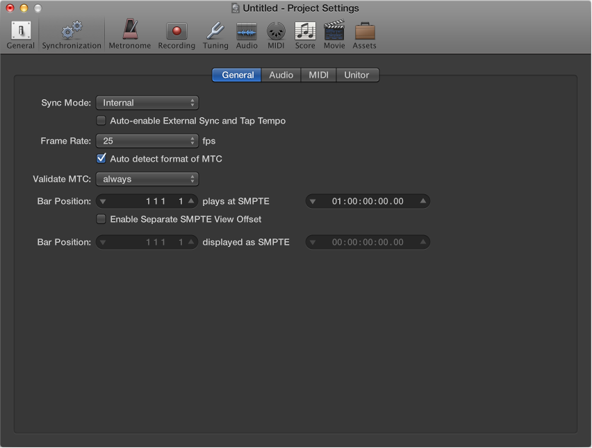 Figure. General Synchronization settings.