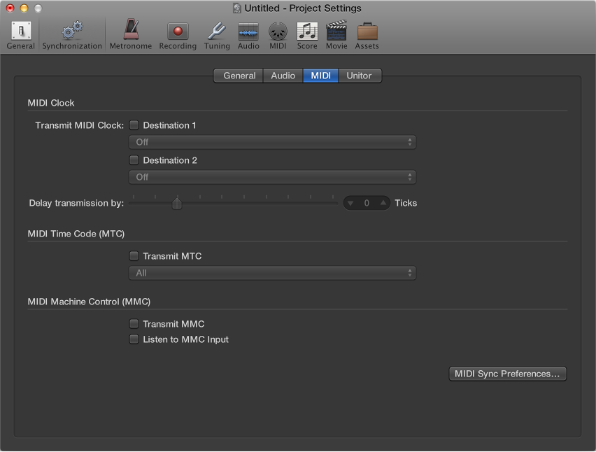 Figure. MIDI Synchronization settings.