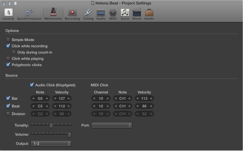 Figure. Metronome settings.