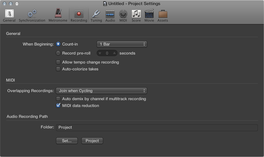 Figure. Recording settings.