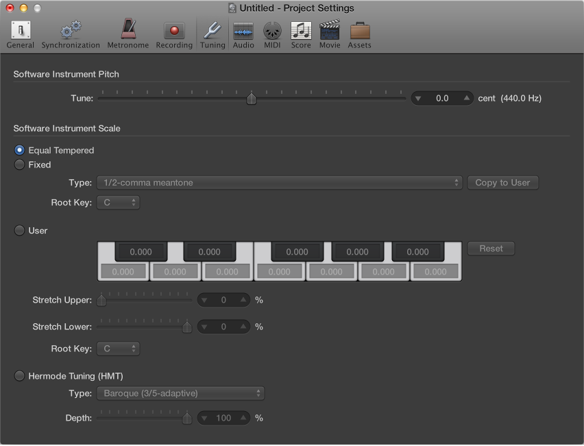 Figure. Tuning settings.