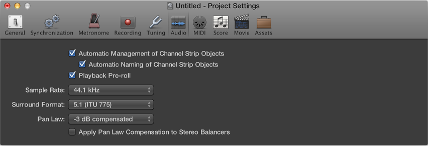 Figure. Audio settings.