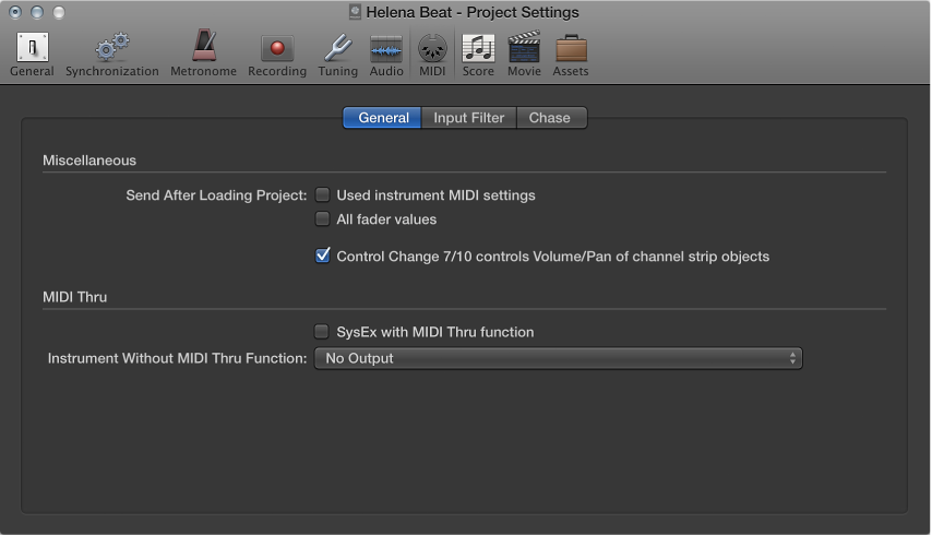 Figure. General MIDI settings.