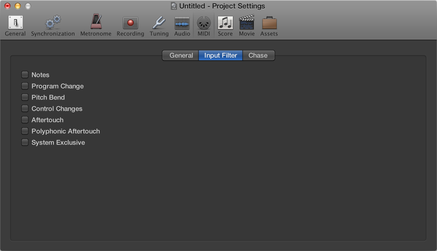 Figure. Input Filter settings.
