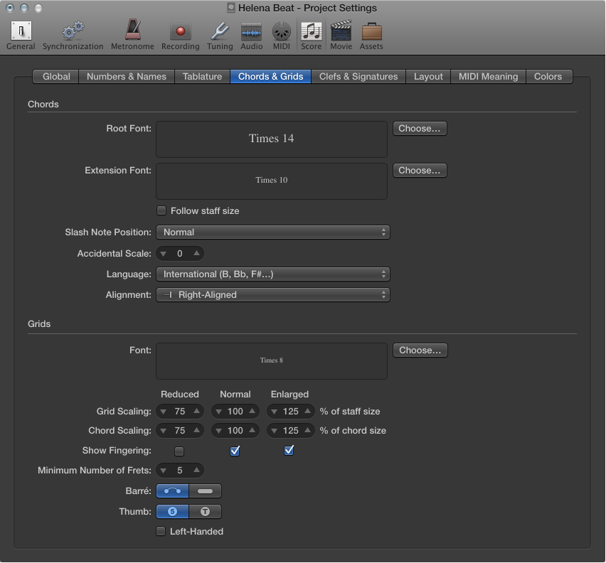 Figure. Chords and Grids settings.