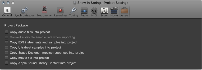 Figure. Assets settings.
