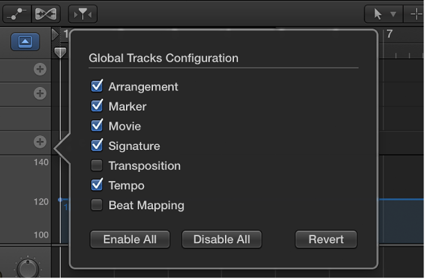 Figure. Global Tracks Configuration dialog.