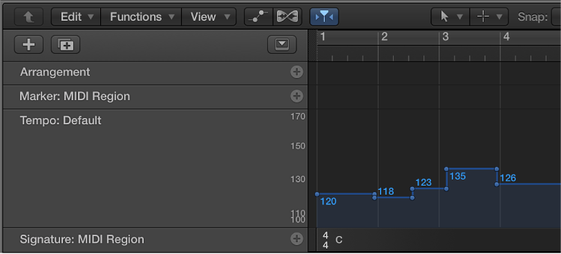 Figure. Tempo track in Global Tracks.