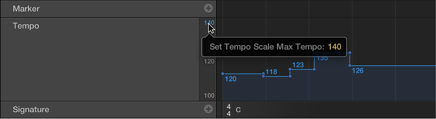 Figure. Dragging tempo scale values in tempo display.