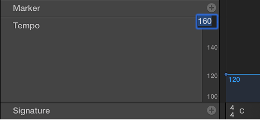 Figure. Entering tempo scale values in tempo display.