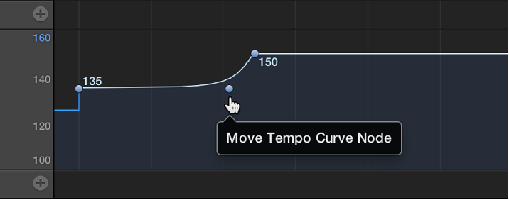 Figure. Dragging tip of right angle line to create tempo curve.