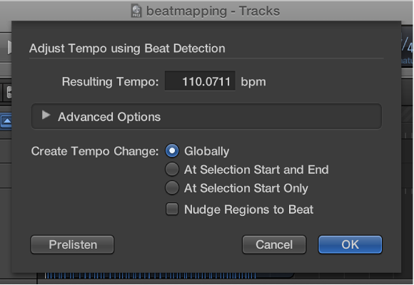 Figure. Adjust Tempo using Beat Detection dialog.