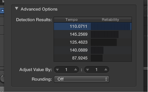 Figure. Adjust Tempo using Beat Detection dialog showing advanced options.