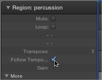 Figure. Follow Tempo checkbox in Region inspector.