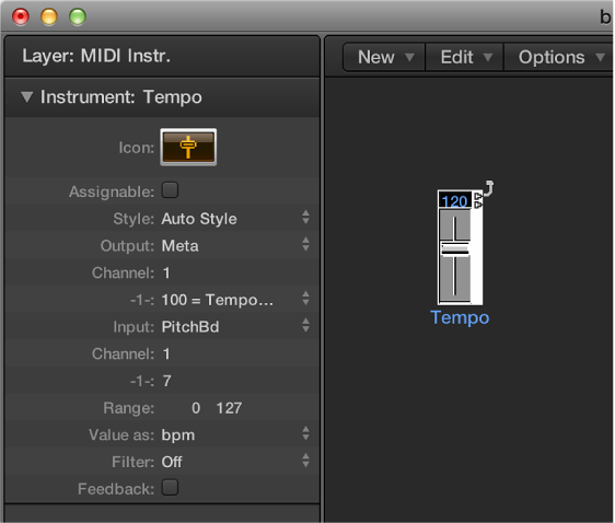 Figure. Tempo fader in the Environment.