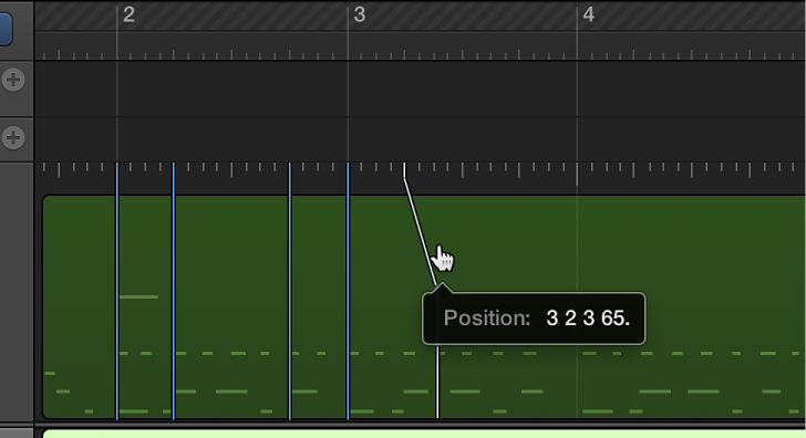 Figure. Beat Mapping track showing line being dragged from ruler to chosen note.