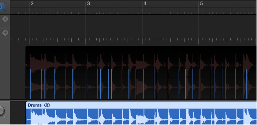 Figure. Transients displayed as vertical lines in Beat Mapping track.