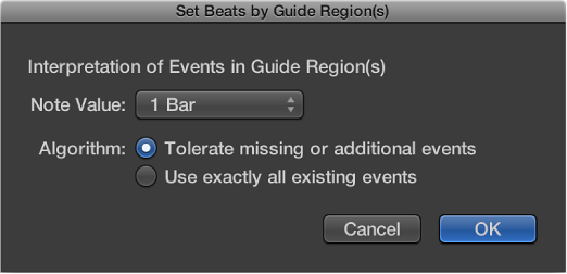 Figure. Set Beats by Guide Regions dialog.