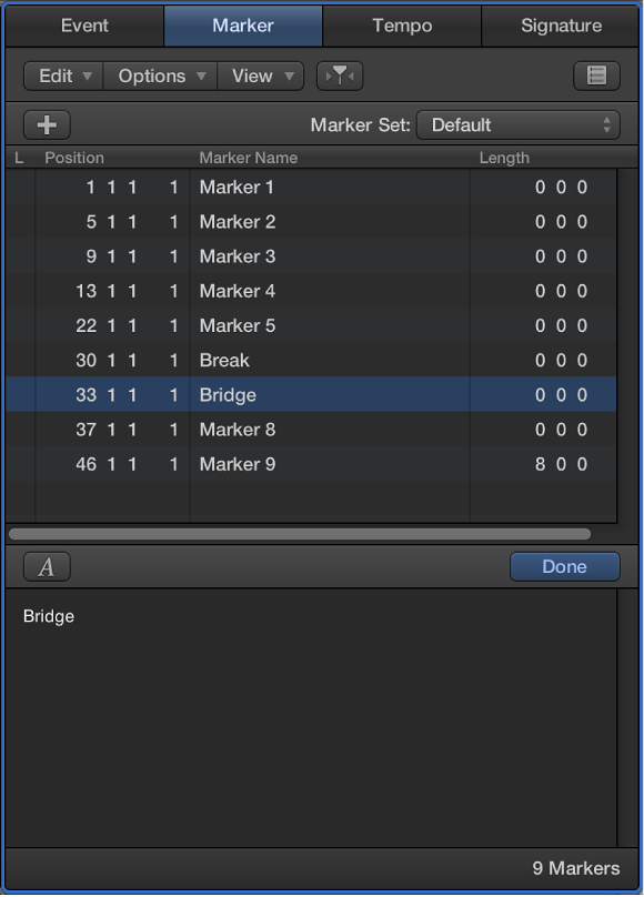 Figure. Marker List showing marker being renamed.