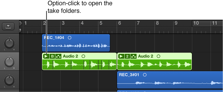 Figure. Pointing out the take folder disclosure triangle.