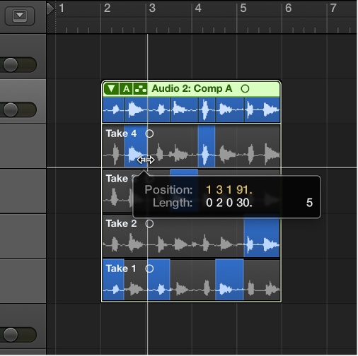 Figure. Dragging the pointer across a take section.