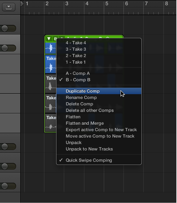 Figure. Choosing Duplicate Comp from the pop-up menu.