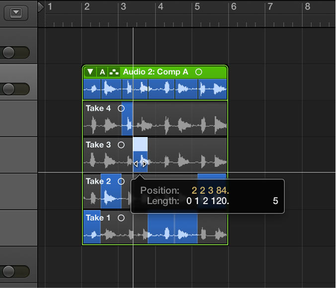 Figure. Dragging the center area of a take selection.