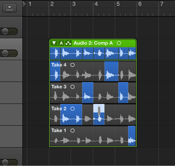 Figure. Clicking an unselected area of a take.