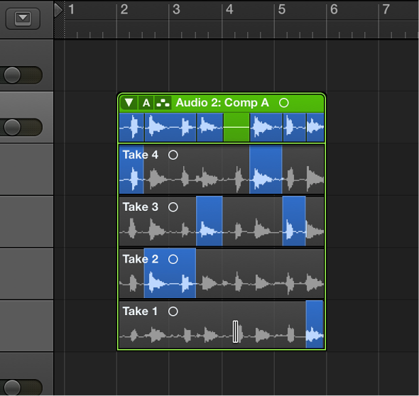 Figure. Shift-clicking a selected area of a take.