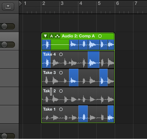 Figure. Shift-clicking a take's header area.
