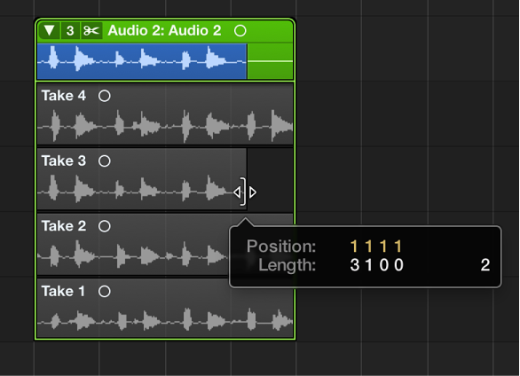 Figure. Dragging the take region's lower-right edge.