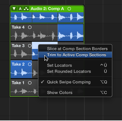 Figure. Choosing Trim to Active Comp Sections from the shortcut menu.